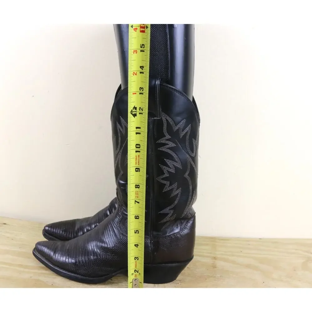 Vintage Justin Boots Mens 8.5B Black Brown Lizard Exotic Skin Western Cowboy USA